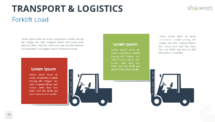 Forklift graphic lifting square blocks with placeholder text, representing loading processes in a logistics presentation.