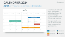 Mise en page du calendrier mensuel 2024 pour Août, début dimanche