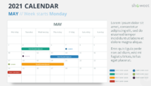 Calendar 2021 for PowerPoint - 1 Month Week Starts Monday - May 2021