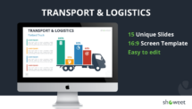 Cover slide of the Transport & Logistics template for PowerPoint and Google Slides, showcasing a modern design with transport-themed visuals.