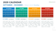 Calendar 2020 PowerPoint Template - 4 Months (Sept-Dec) Week Starts Sunday