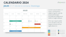 Diseño del calendario mensual 2024 para Julio, comienza en domingo