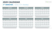 Calendar 2020 PowerPoint Template - 1st Semester Week Starts Sunday