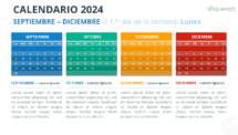 Vista del calendario de cuatro meses 2024 con inicio en lunes - Diapositiva 3