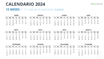 Diseño del calendario del año completo 2024 con inicio en lunes - Diapositiva 2