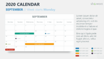 September 2020 PowerPoint Template - Week Starts Monday