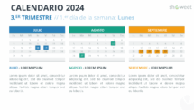 Vista del calendario trimestral 2024 con inicio en lunes - Diapositiva 3