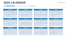 2024 Full Year Calendar Layout with Sunday Start - Slide 1