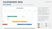 Diseño del calendario mensual 2024 para Diciembre, comienza en lunes