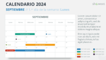Diseño del calendario mensual 2024 para Septiembre, comienza en lunes