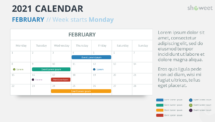 Calendar 2021 for PowerPoint - 1 Month Week Starts Monday - February 2021