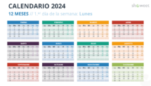 Diseño del calendario del año completo 2024 con inicio en lunes - Diapositiva 3