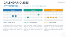 Calendario 2023 para PowerPoint - 3 Meses (Trimestres)