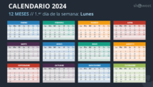 Diseño del calendario del año completo 2024 con inicio en lunes - Diapositiva 4