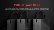 Title slide with shopping bags in Black Friday PowerPoint template for promotional use.