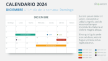Diseño del calendario mensual 2024 para Diciembre, comienza en domingo