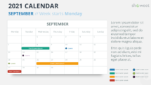 Calendar 2021 for PowerPoint - 1 Month Week Starts Monday - September 2021