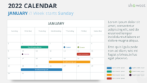 Calendar January 2022 for PowerPoint