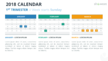 Example of PowerPoint slide with 3 months (Quarters) Free Calendar 2018 PowerPoint Template - 1st (First) - Week Starts Sunday