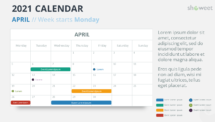 Calendar 2021 for PowerPoint - 1 Month Week Starts Monday - April 2021