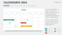 Diseño del calendario mensual 2024 para Enero, comienza en lunes