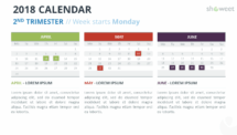 Free Calendar 2018 PowerPoint Template - 2nd (Second) - Week Starts Monday