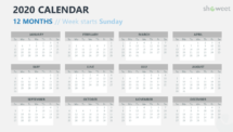Calendar 2020 PowerPoint Template - 12 Months Week Starts Sunday (Gray)