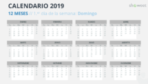 Calendario 2019 PowerPoint - 12 Meses - 1.er Día de la Semana Domingo (Gris 1)