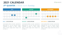 Calendar 2021 for PowerPoint - 3 Months (Quarters) - 3rd Quarter July to September 2021