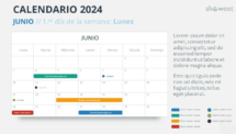 Diseño del calendario mensual 2024 para Junio, comienza en lunes
