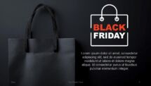 Slide with shopping bag icon in Black Friday PowerPoint template for retail promotions.