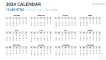 2024 Full Year Calendar Layout with Sunday Start - Slide 2