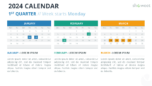 2024 Quarterly Calendar Layout with Monday Start - Slide 1