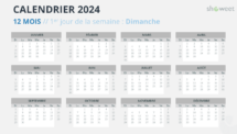 Mise en page du calendrier de l'année complète 2024 avec début dimanche - Diapo 6