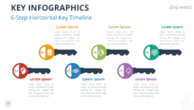 6-Step Horizontal Key Timeline infographic for PowerPoint and Google Slides, presenting a clear sequence of steps using colorful key visuals.