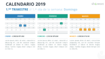 Calendario 2019 PowerPoint - 1.er Trimestre - 1.er Día de la Semana Domingo