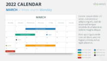 Calendar March 2022 for PowerPoint