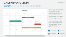 Diseño del calendario mensual 2024 para Marzo, comienza en domingo