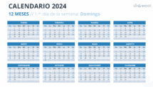 Diseño del calendario del año completo 2024 con inicio en domingo - Diapositiva 1