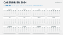 Mise en page du calendrier de l'année complète 2024 avec début dimanche - Diapo 7