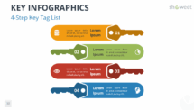 4-Step Key Tag List infographic for PowerPoint and Google Slides, using colorful keys as tags with step numbers and descriptions.