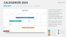 Mise en page du calendrier mensuel 2024 pour Juillet, début lundi