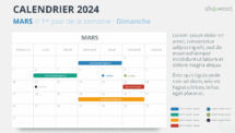 Mise en page du calendrier mensuel 2024 pour Mars, début dimanche