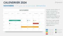 Mise en page du calendrier mensuel 2024 pour Novembre, début dimanche