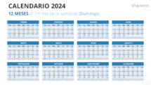 Diseño del calendario del año completo 2024 con inicio en domingo - Diapositiva 1
