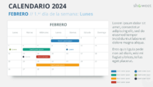 Diseño del calendario mensual 2024 para Febrero, comienza en lunes