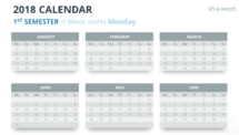 Free Calendar 2018 PowerPoint Template - 1st (First) Semester - Week Starts Monday