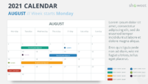 Calendar 2021 for PowerPoint - 1 Month Week Starts Monday - August 2021