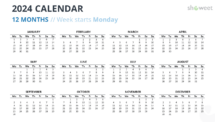 2024 Full Year Calendar Layout with Monday Start - Slide 2