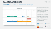 Diseño del calendario mensual 2024 para Febrero, comienza en domingo